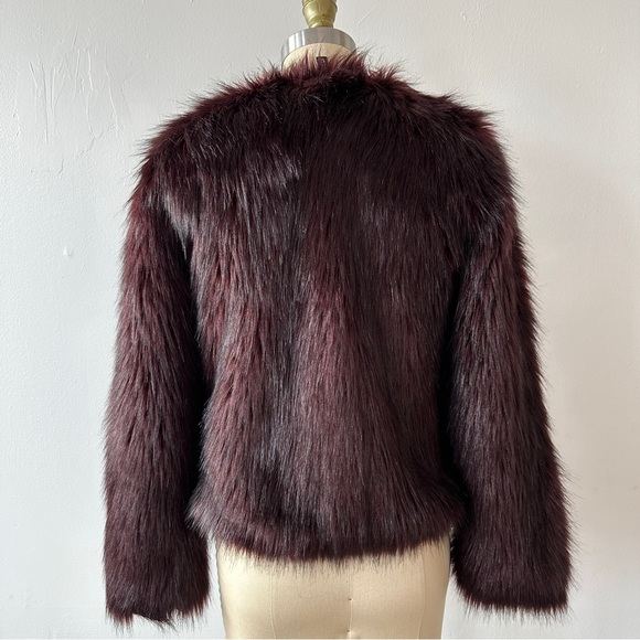 Burgundy Faux Fur Coat - Picture 3 of 6